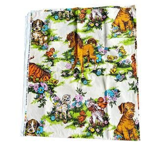 Vintage fabric remnant cotton blend pony dogs chicks baby animals barnyard print